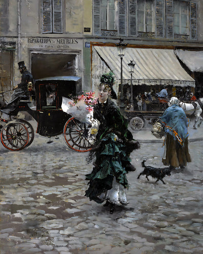 Crossing the Street Painting by Giovanni Boldini 8x10" Art Print