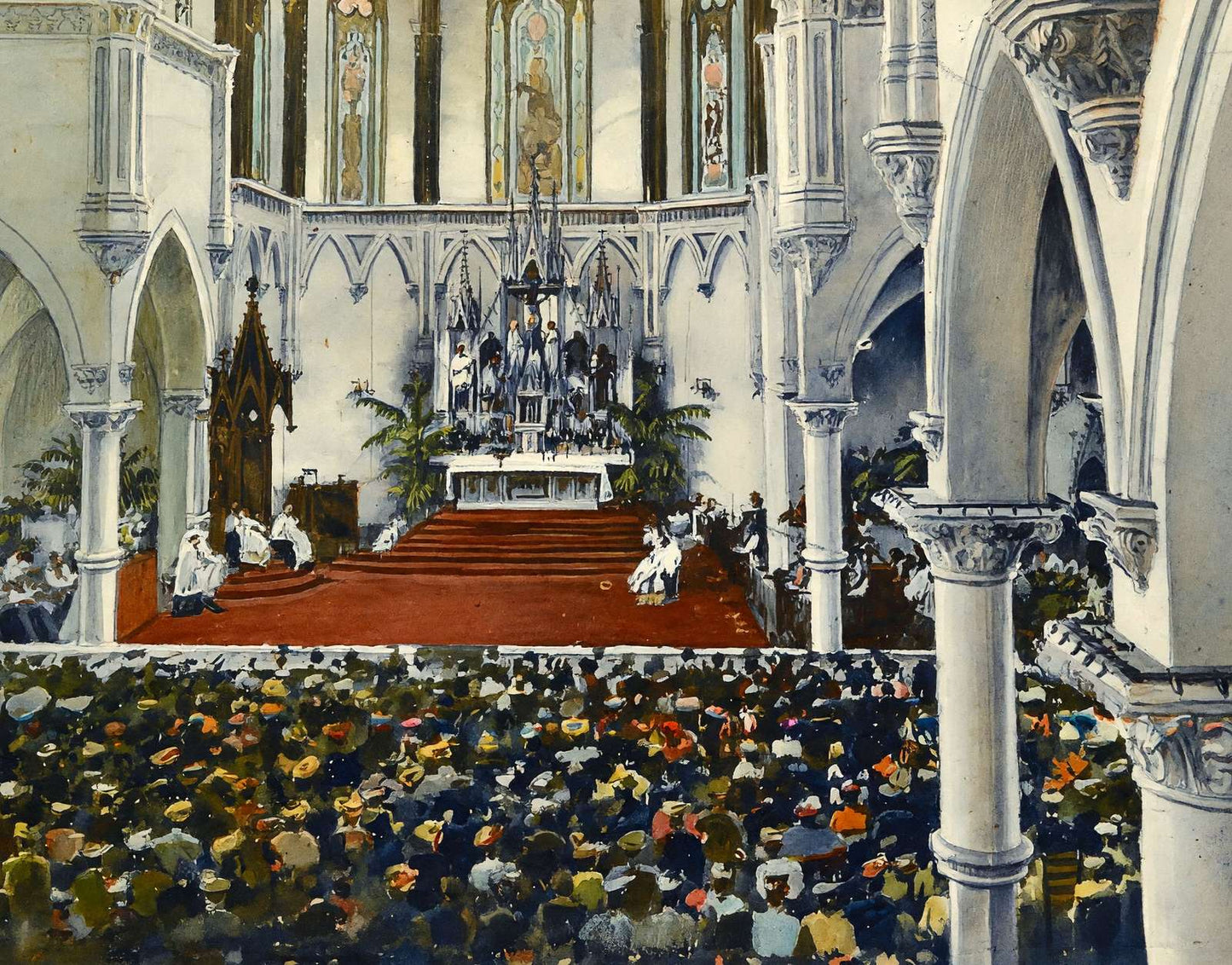 Interior of Sacred Heart Cathedral Dallas in 1908 Art Print (7 Sizes)