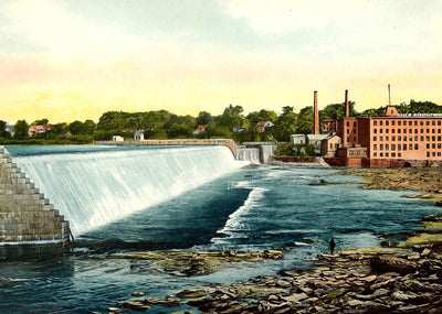 Dam in Connecticut River Holyoke MA in 1908 Vintage Print (7 Sizes)