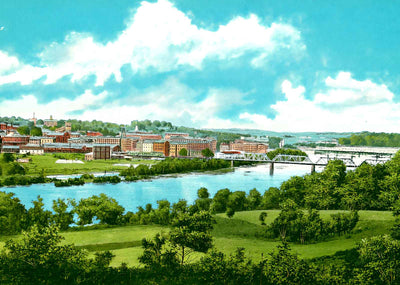 View of Danville and Dan River VA in 1909 Vintage Print (7 Sizes) - Enhanced