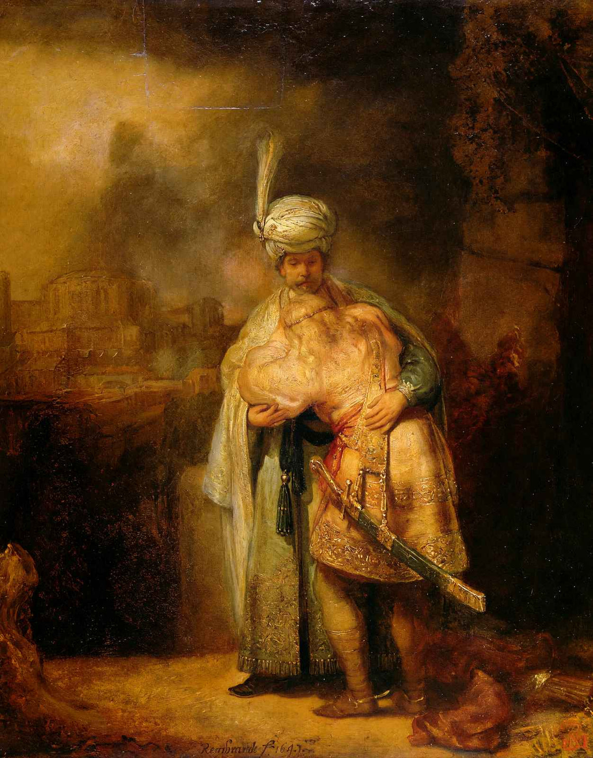 David and Jonathan 1642 Painting by Rembrandt Art Print (6 Sizes) - Restored