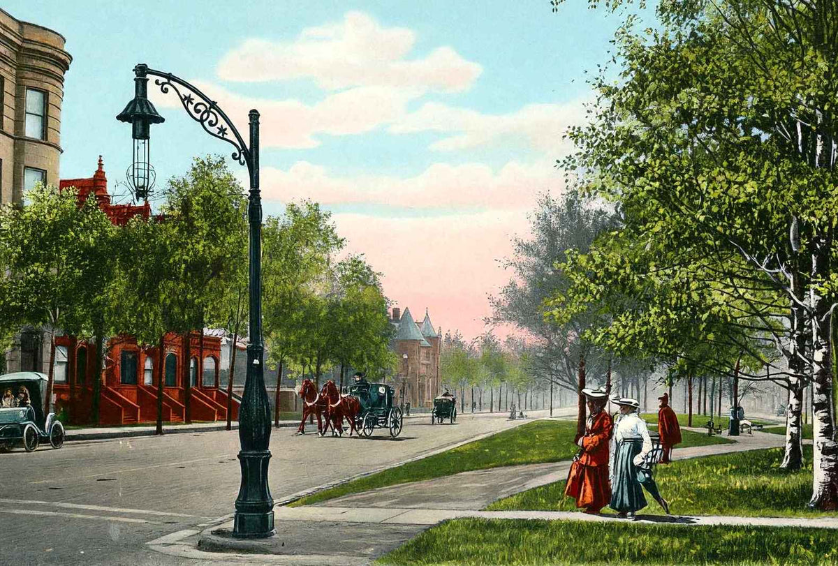 Drexel Boulevard Chicago in 1905 Vintage Print (7 Sizes) - Retouched