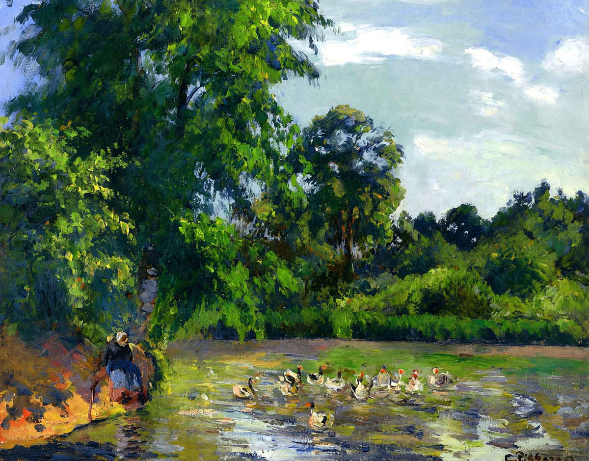 Ducks on the Pond at Montfoucault Art Print 1874 by Camille Pissarro (6 Sizes)