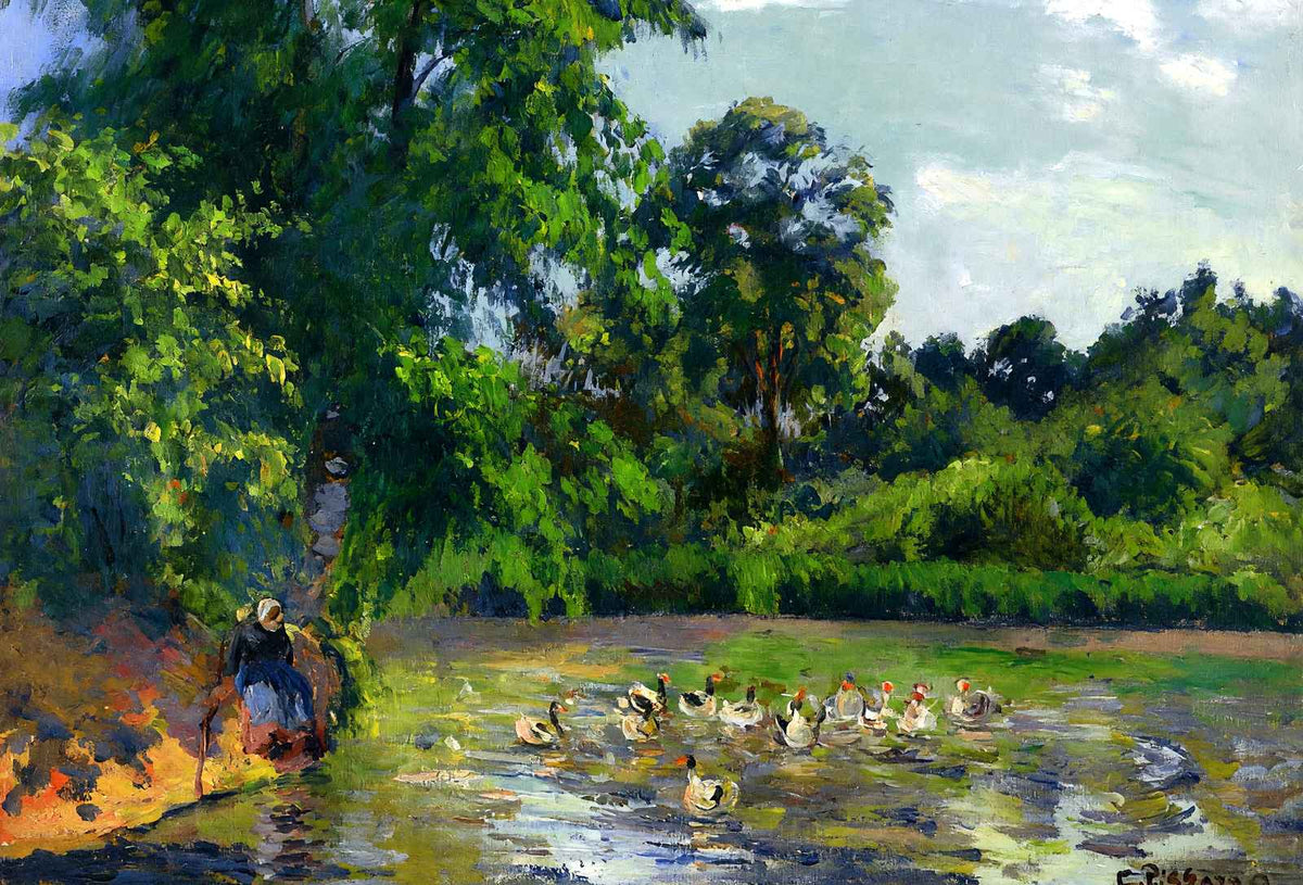Ducks on the Pond at Montfoucault Art Print 1874 by Camille Pissarro (6 Sizes)