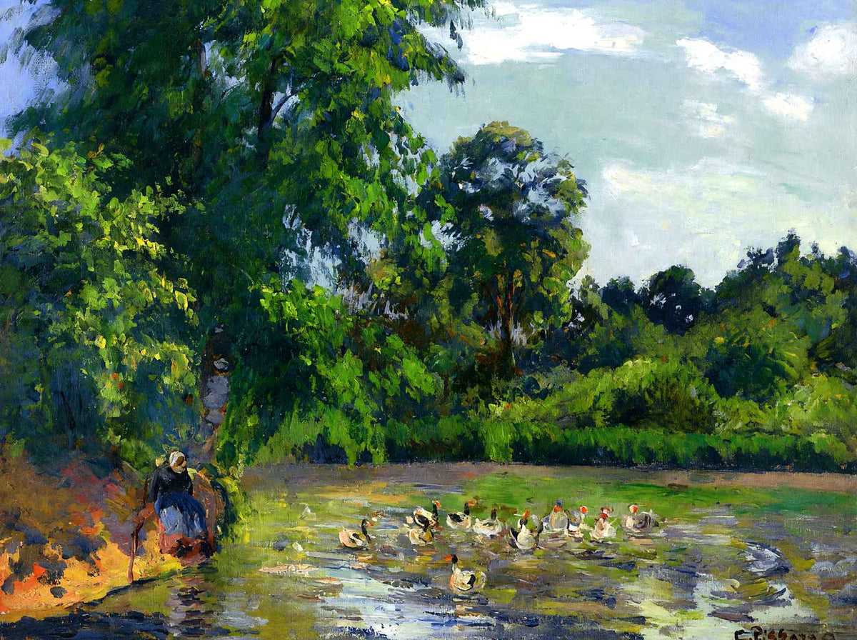 Ducks on the Pond at Montfoucault Art Print 1874 by Camille Pissarro (6 Sizes)