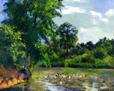 Ducks on the Pond at Montfoucault painting by Camille Pissarro (1874)