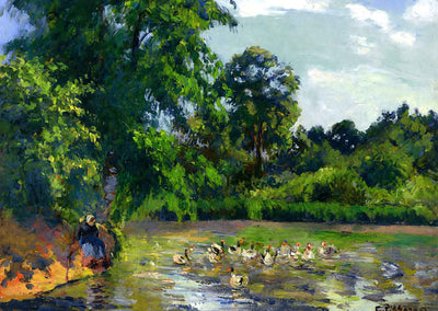 Ducks on the Pond at Montfoucault Art Print 1874 by Camille Pissarro (6 Sizes)