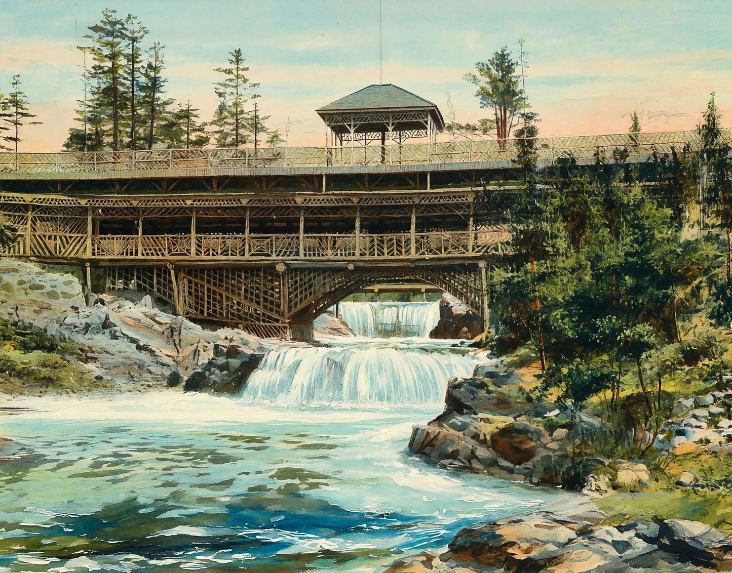 Rustic Bridge Lester Park Duluth in 1907 Art Print (7 Sizes) - Reproduction