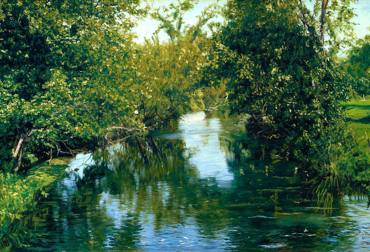 Manhan River from Glendale St, Easthampton, MA in 1905 Art Print (7 Sizes)