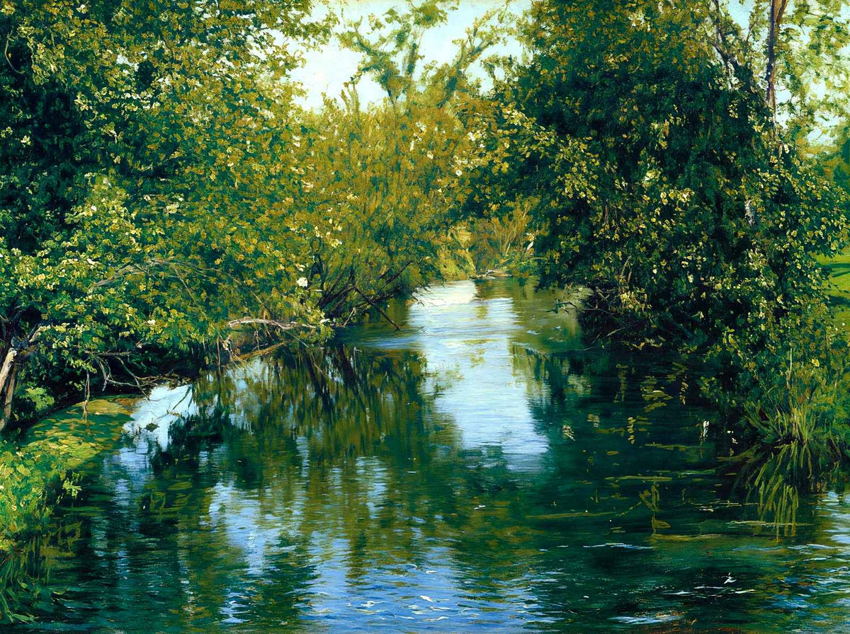 Manhan River from Glendale St, Easthampton, MA in 1905 Art Print (7 Sizes)