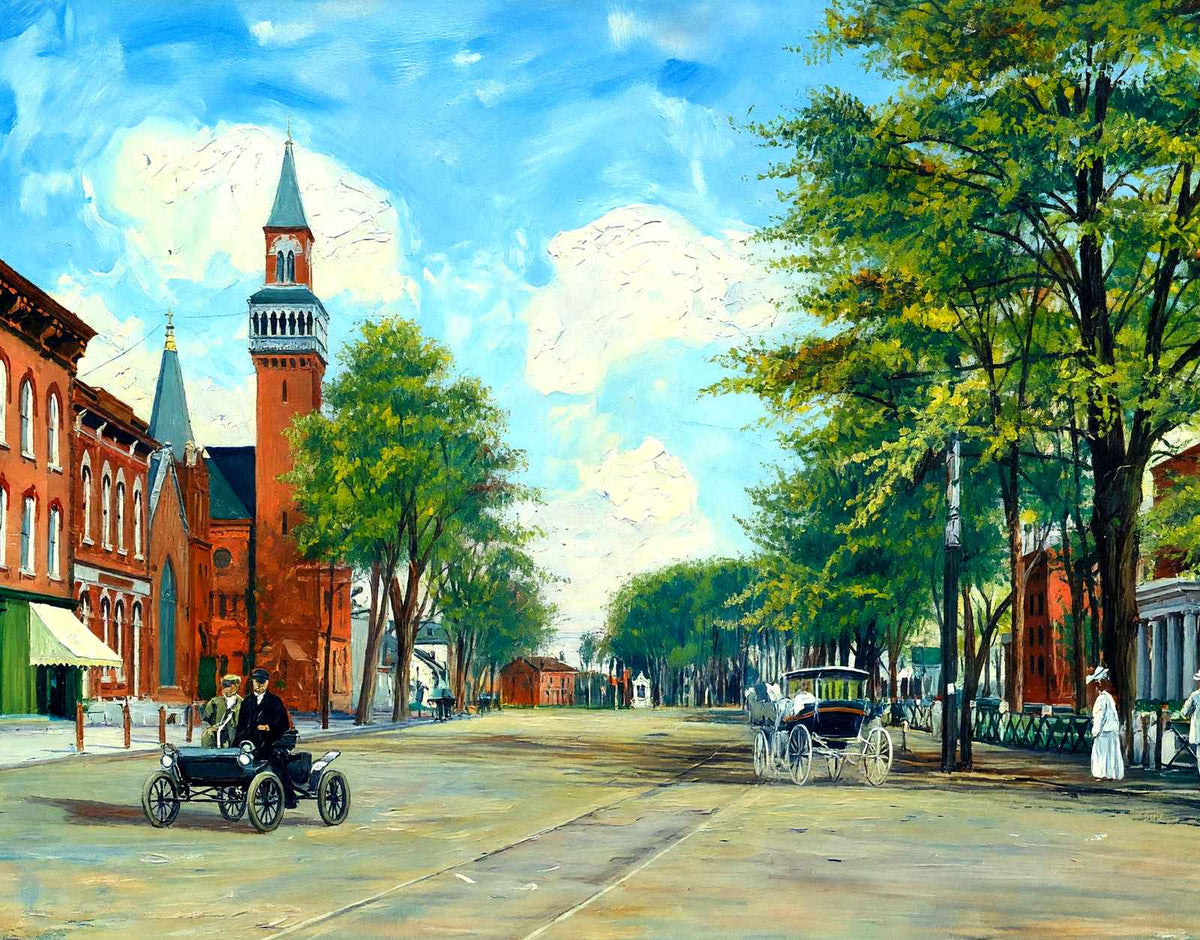 Main Street Looking North, Easthampton, MA in 1908 Art Print (7 Sizes)