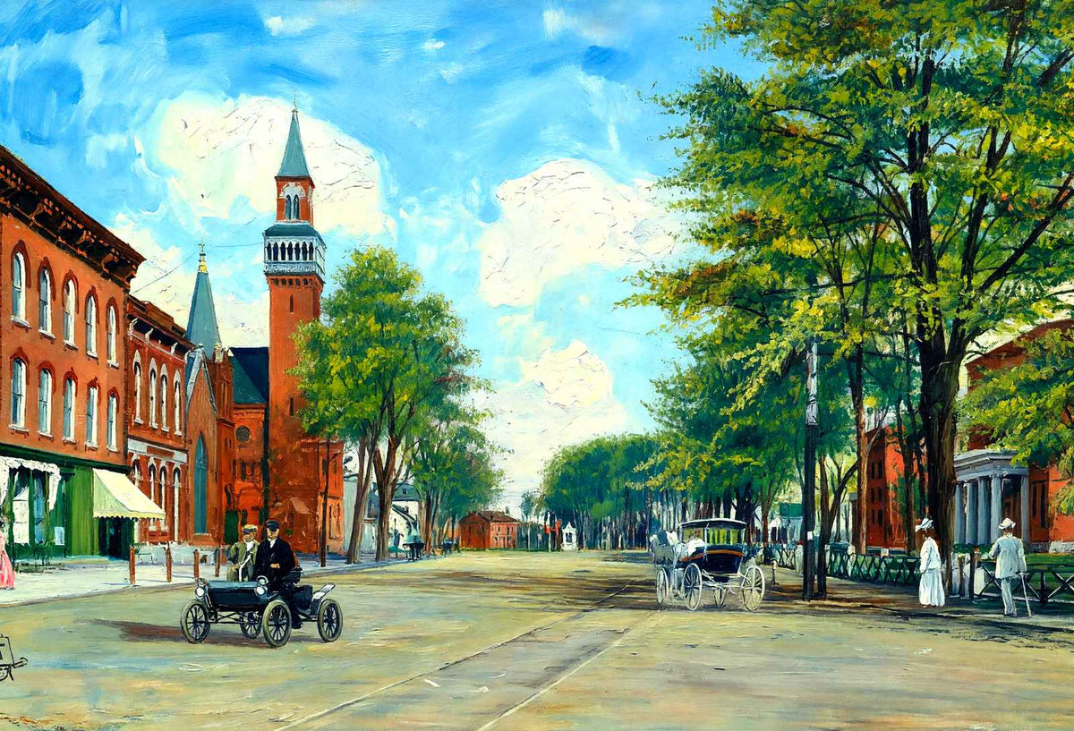 Main Street Looking North, Easthampton, MA in 1908 Art Print (7 Sizes)