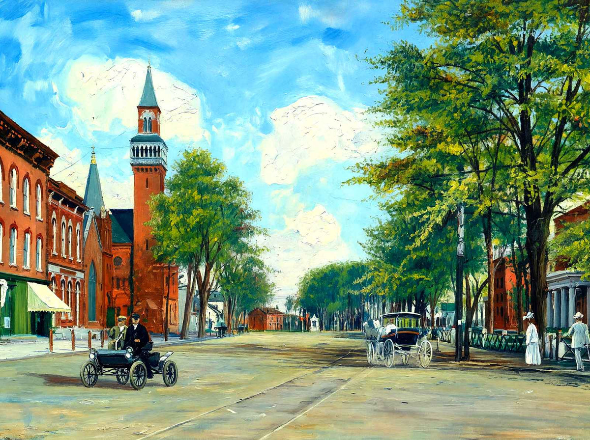 Main Street Looking North, Easthampton, MA in 1908 Art Print (7 Sizes)