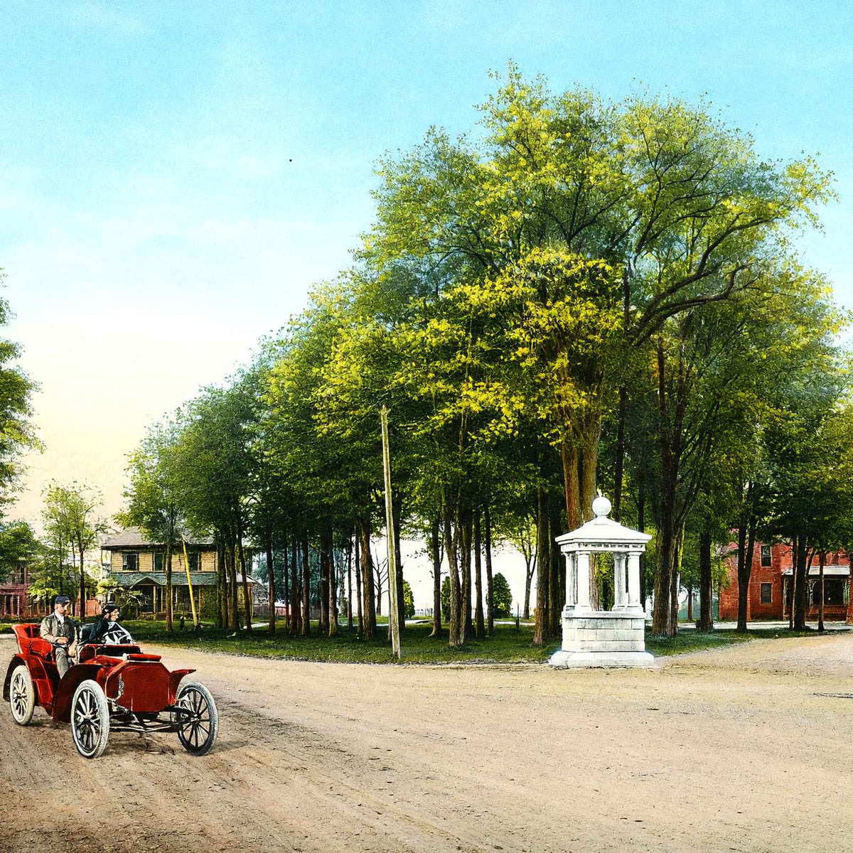 Mayher Fountain and Park Car Added, Easthampton, MA in 1908 Vintage Print