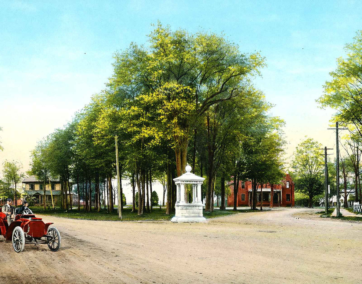 Mayher Fountain and Park Car Added, Easthampton, MA in 1908 Vintage Print