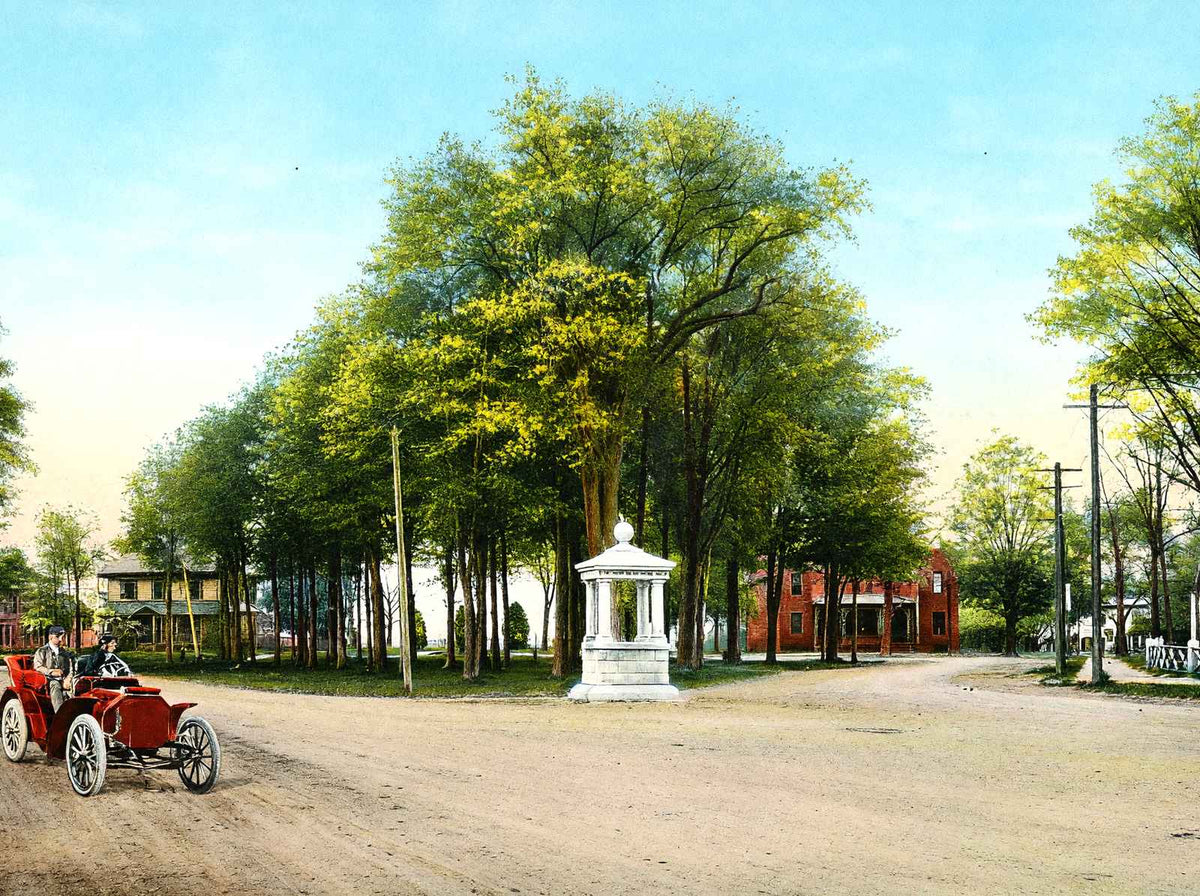 Mayher Fountain and Park Car Added, Easthampton, MA in 1908 Vintage Print