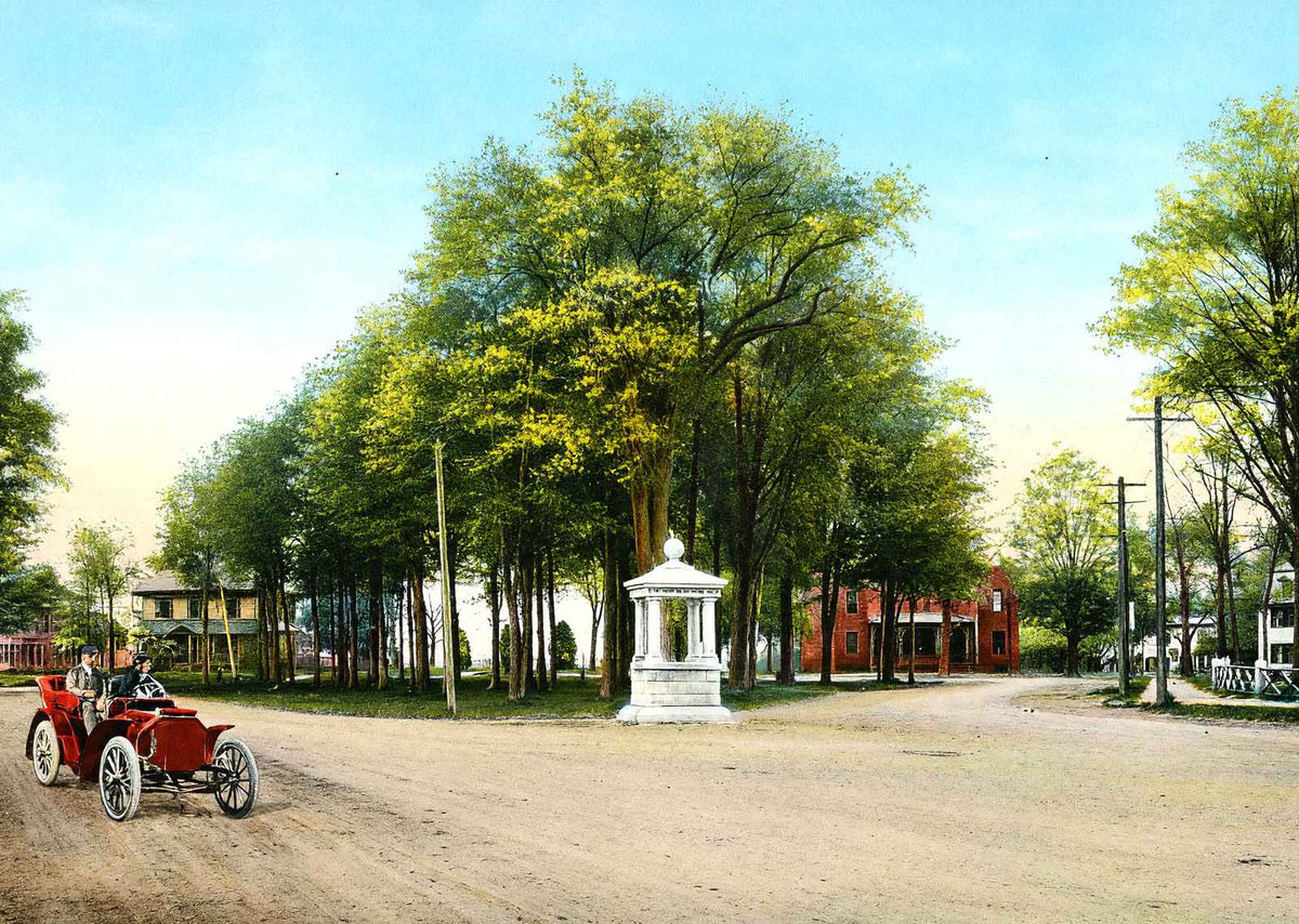 Mayher Fountain and Park Car Added, Easthampton, MA in 1908 Vintage Print