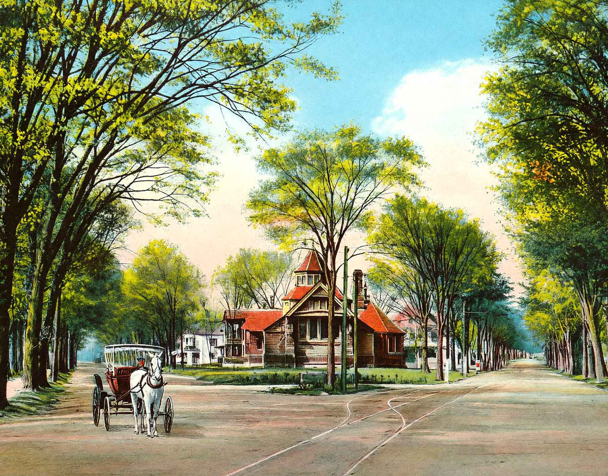 Park and Main Streets, Easthampton, MA in 1908 Vintage Print (7 Sizes)