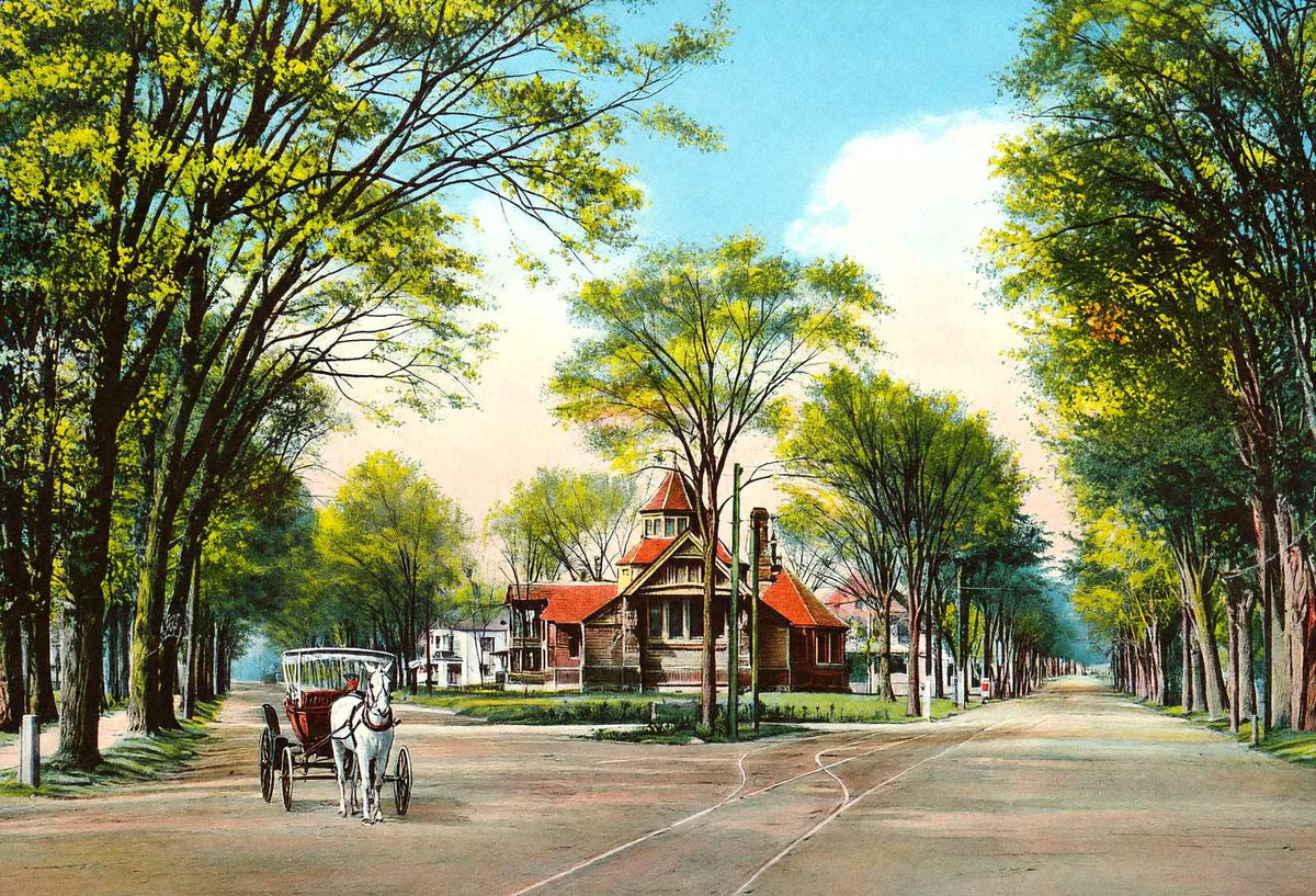 Park and Main Streets, Easthampton, MA in 1908 Vintage Print (7 Sizes)