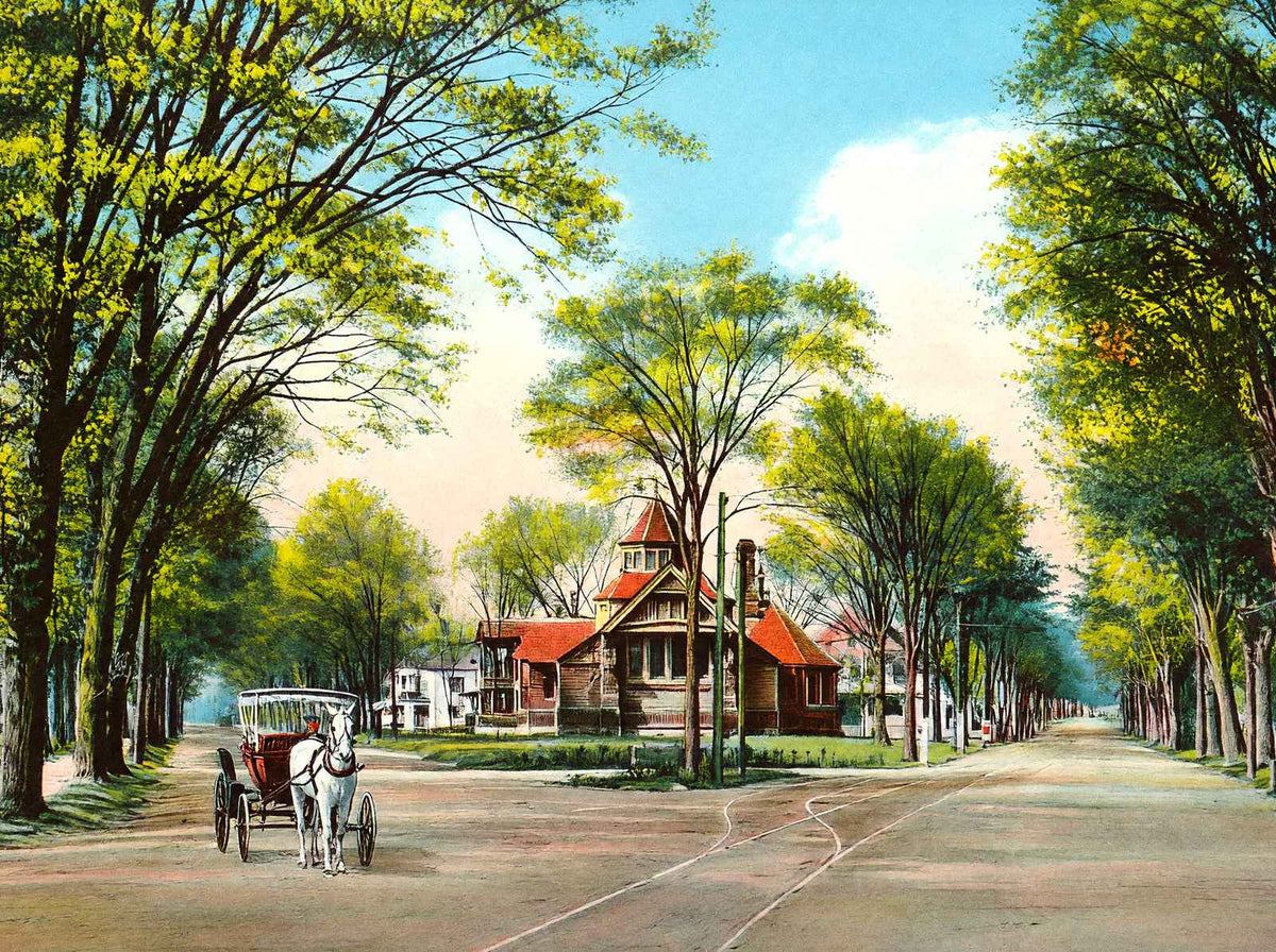 Park and Main Streets, Easthampton, MA in 1908 Vintage Print (7 Sizes)