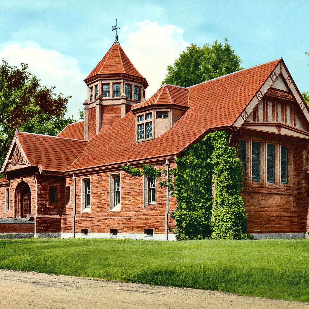 Public Library, Easthampton, Massachusetts in 1908 Vintage Print (7 Sizes)