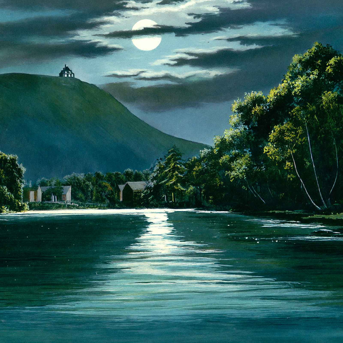 Mt Tom from Williston Ave by Moonlight, Easthampton, MA in 1908 Vintage Print