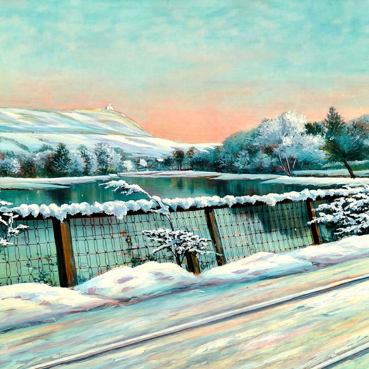 Mt Tom and Nashawannuck Pond in Winter, Easthampton, MA in 1908 Art Print