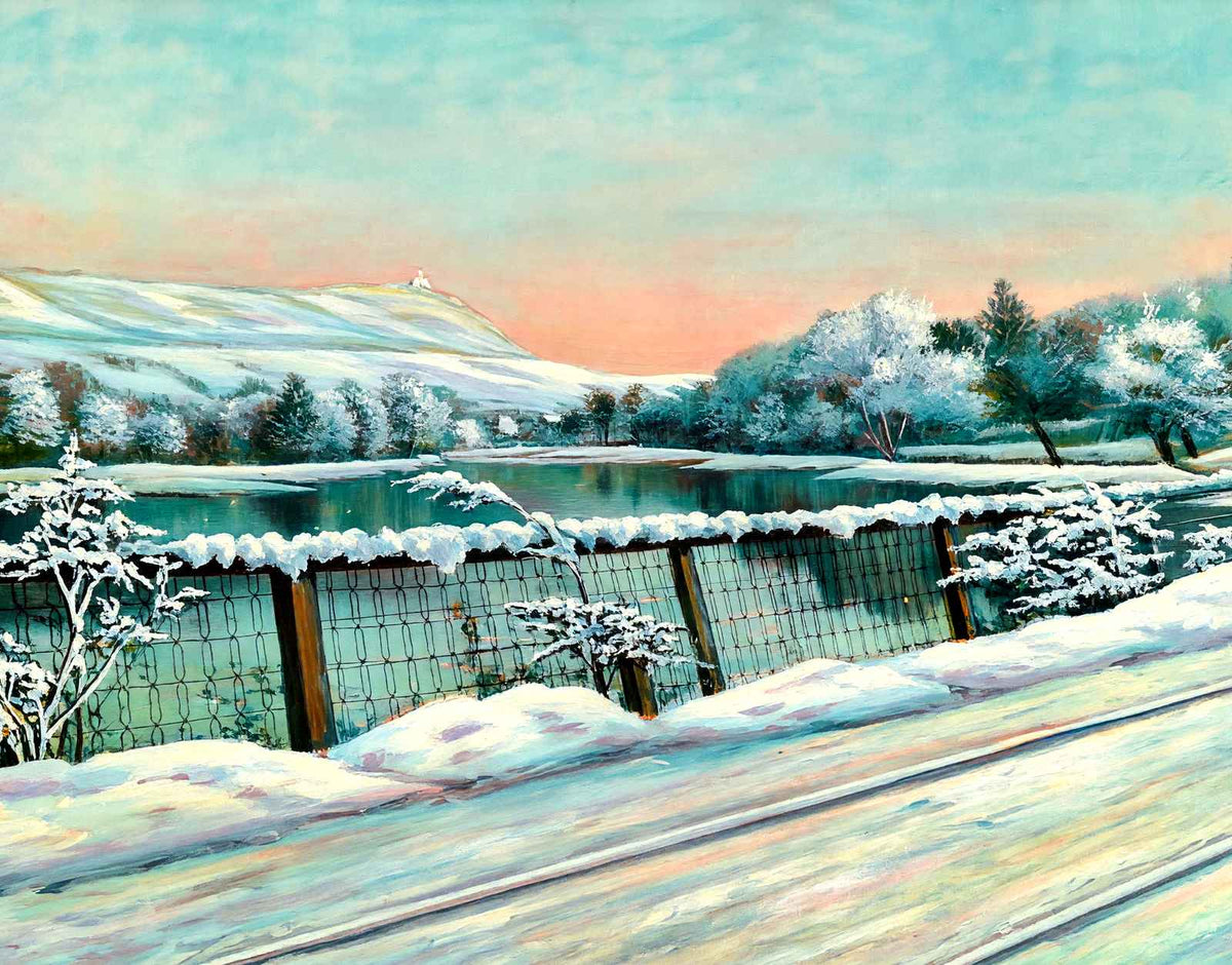 Mt Tom and Nashawannuck Pond in Winter, Easthampton, MA in 1908 Art Print