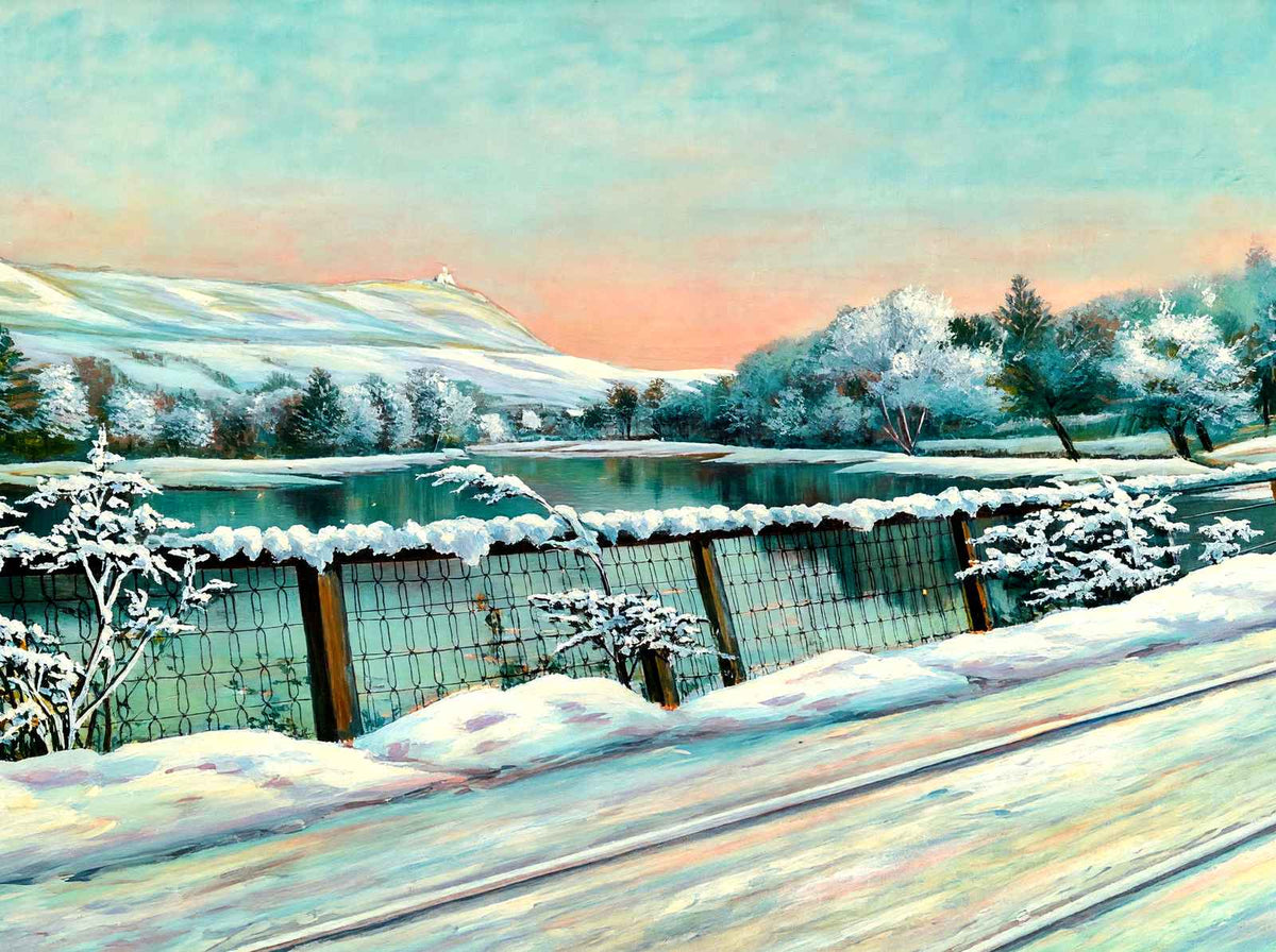 Mt Tom and Nashawannuck Pond in Winter, Easthampton, MA in 1908 Art Print