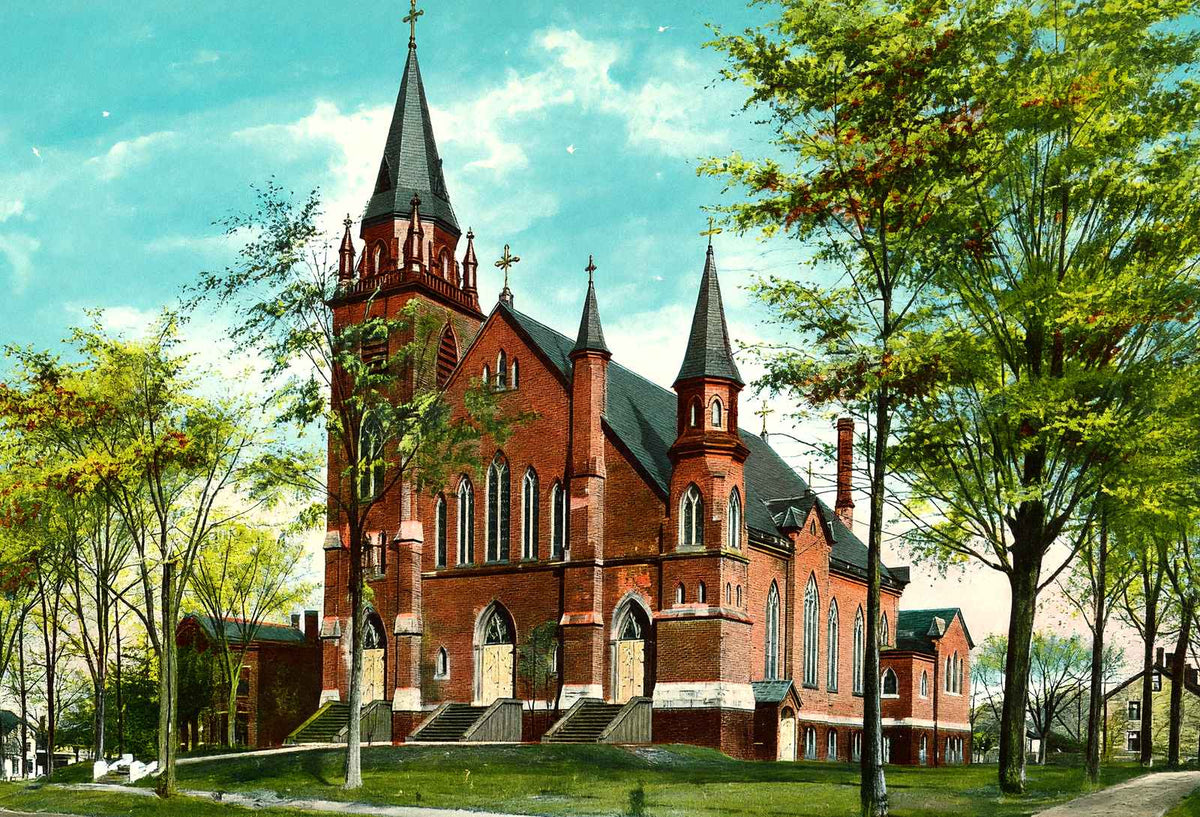 Church of the Immaculate Conception, Easthampton, MA in 1908 Vintage Print