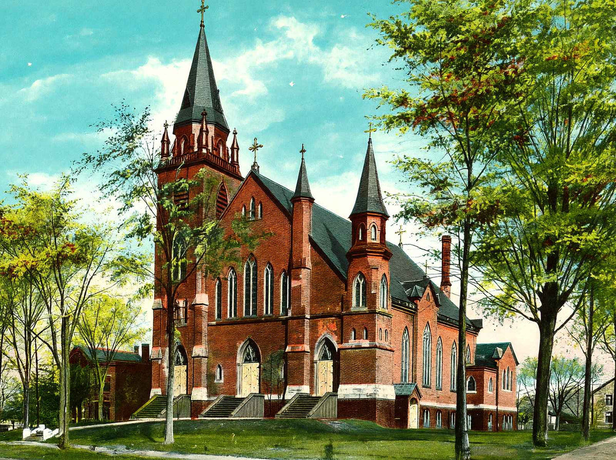 Church of the Immaculate Conception, Easthampton, MA in 1908 Vintage Print