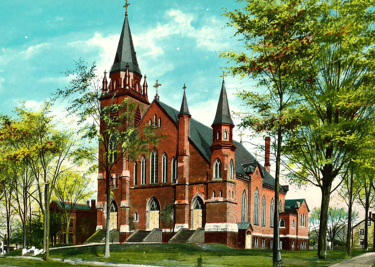 Church of the Immaculate Conception, Easthampton, MA in 1908 Vintage Print