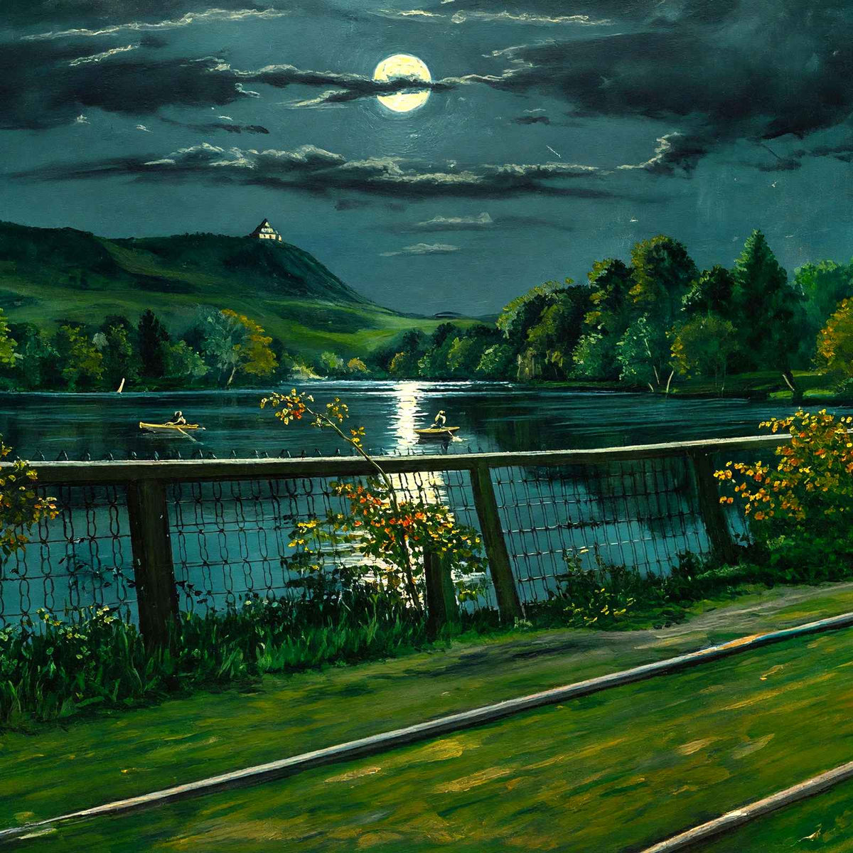 Mt Tom and Nashawannuck Pond by Moonlight, Easthampton, MA Art Print (7 Sizes)