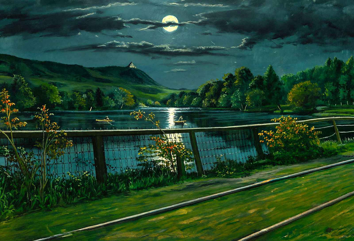 Mt Tom and Nashawannuck Pond by Moonlight, Easthampton, MA Art Print (7 Sizes)