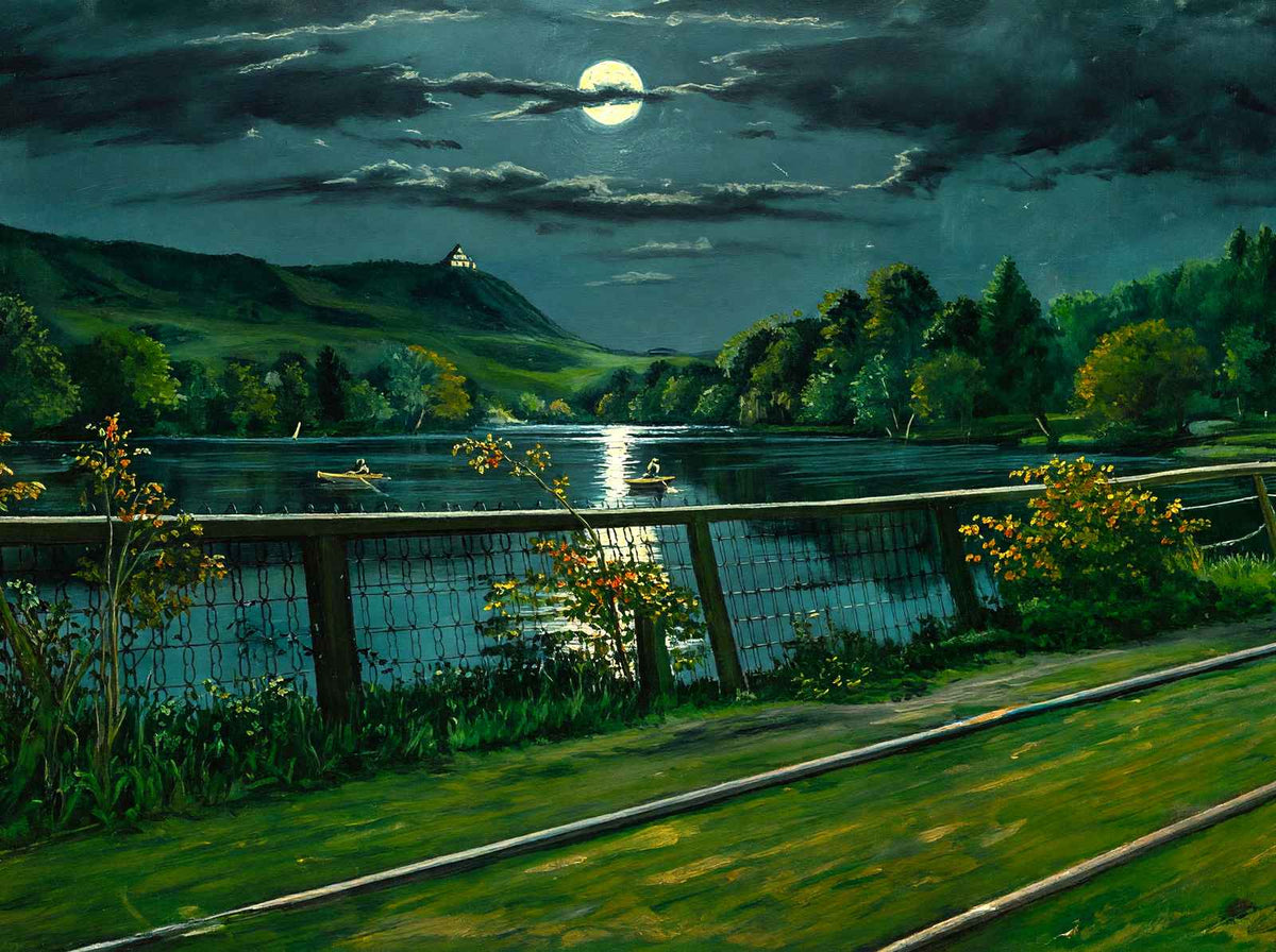 Mt Tom and Nashawannuck Pond by Moonlight, Easthampton, MA Art Print (7 Sizes)
