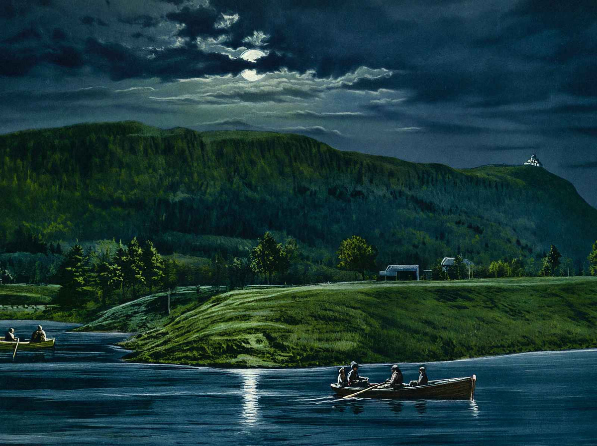 Mt Tom from Hampton Mills by Moonlight, Easthampton, MA Vintage Print (7 Sizes)