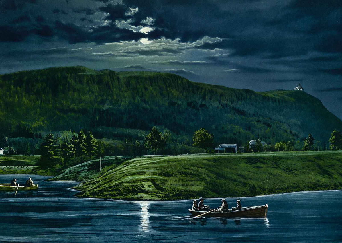 Mt Tom from Hampton Mills by Moonlight, Easthampton, MA Vintage Print (7 Sizes)