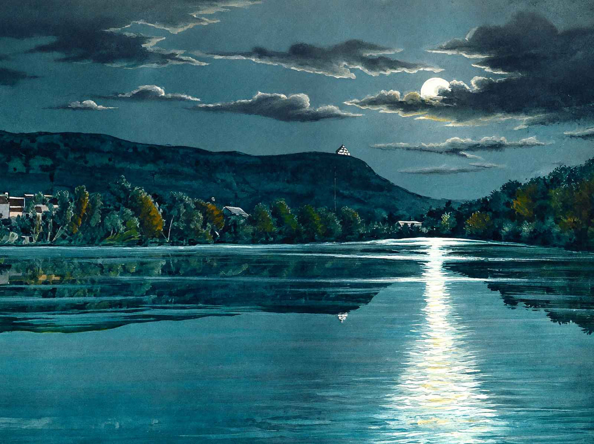 "The Bottle" and Nashawannuck Pond at Night, Easthampton, MA Art Print (7 Sizes)