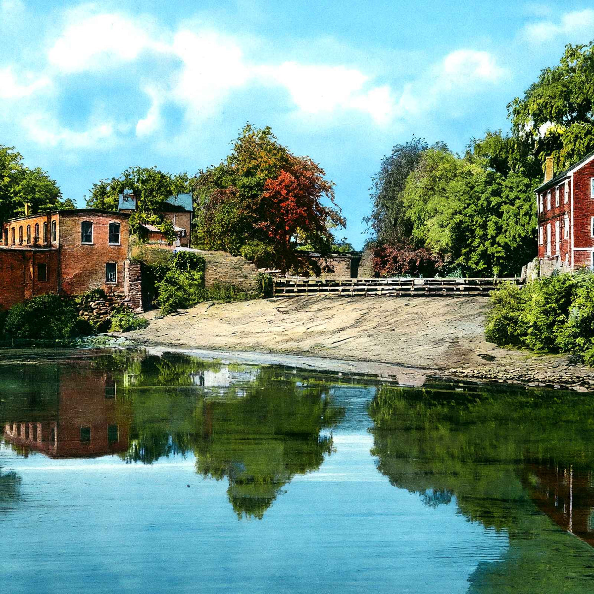Pumping Station and Dam Manhan River, Easthampton, MA in 1910 Vintage Print