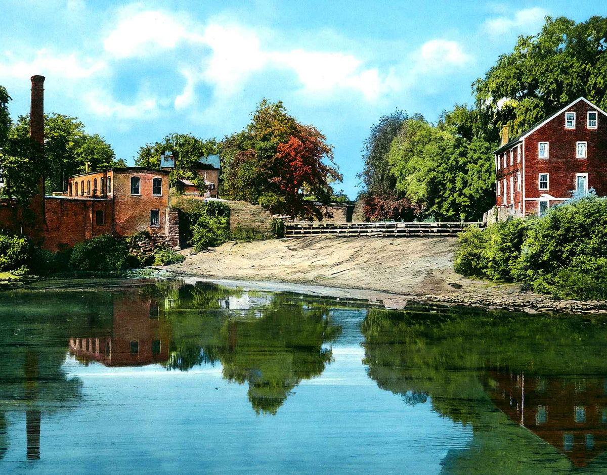 Pumping Station and Dam Manhan River, Easthampton, MA in 1910 Vintage Print