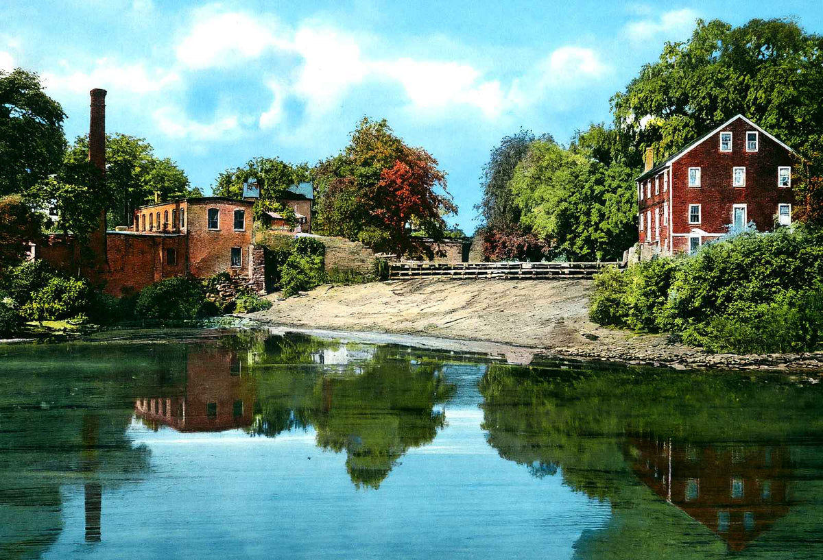 Pumping Station and Dam Manhan River, Easthampton, MA in 1910 Vintage Print