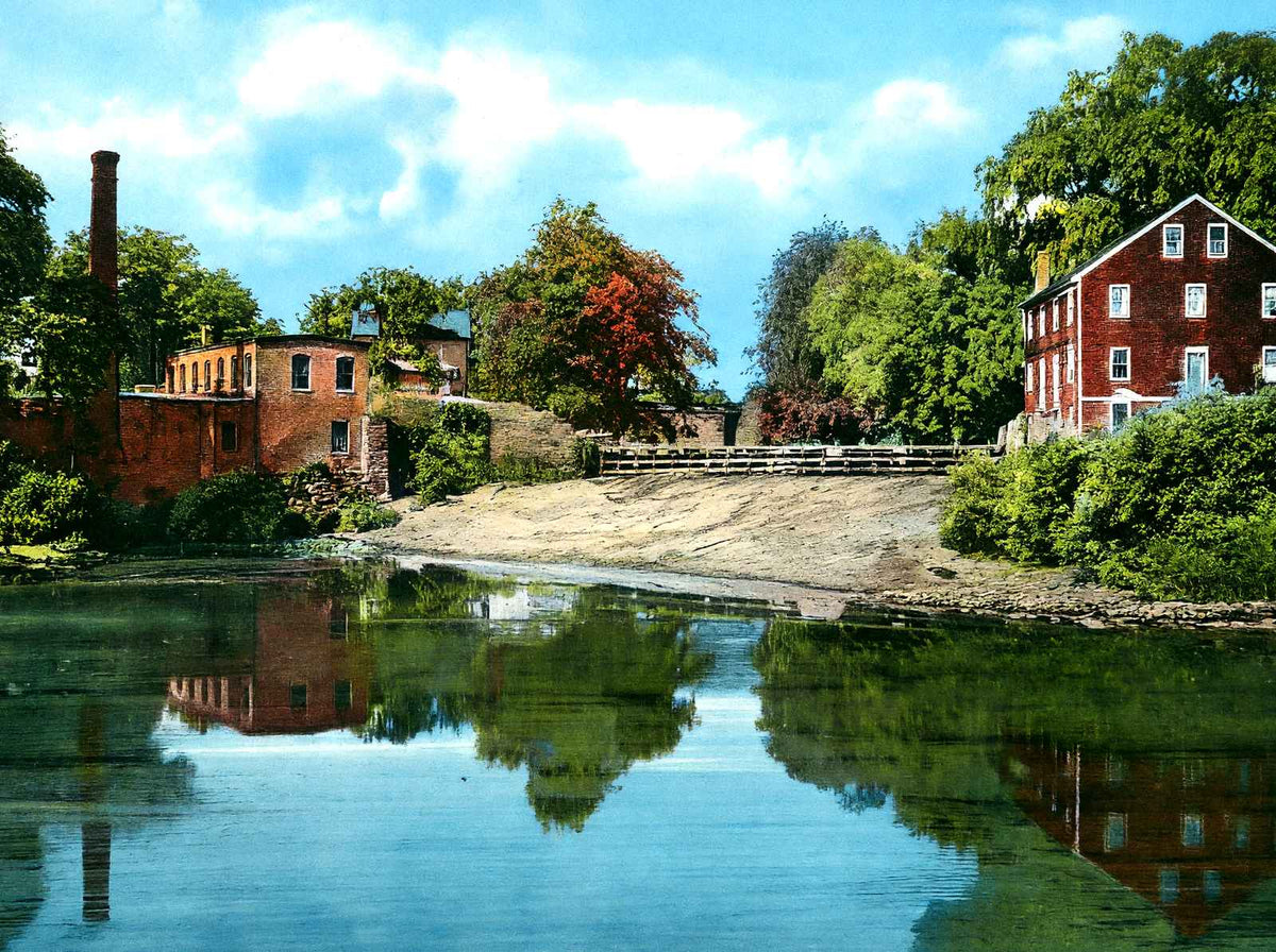 Pumping Station and Dam Manhan River, Easthampton, MA in 1910 Vintage Print