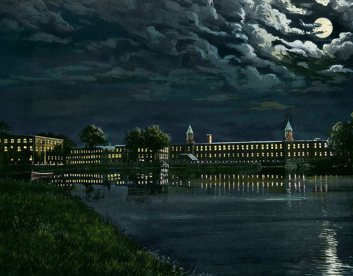 The Mills at Night from Brookside, Easthampton, MA in 1910 Vintage Print