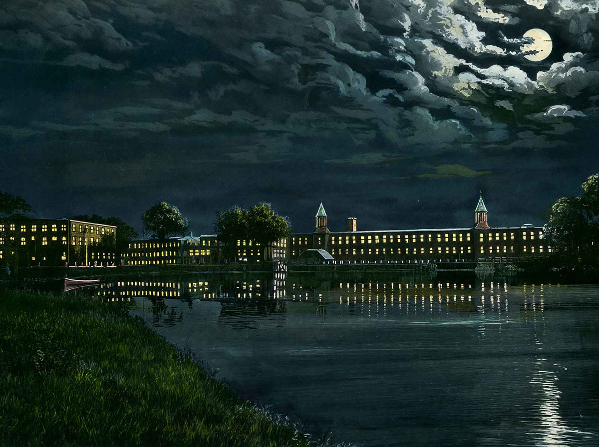 The Mills at Night from Brookside, Easthampton, MA in 1910 Vintage Print