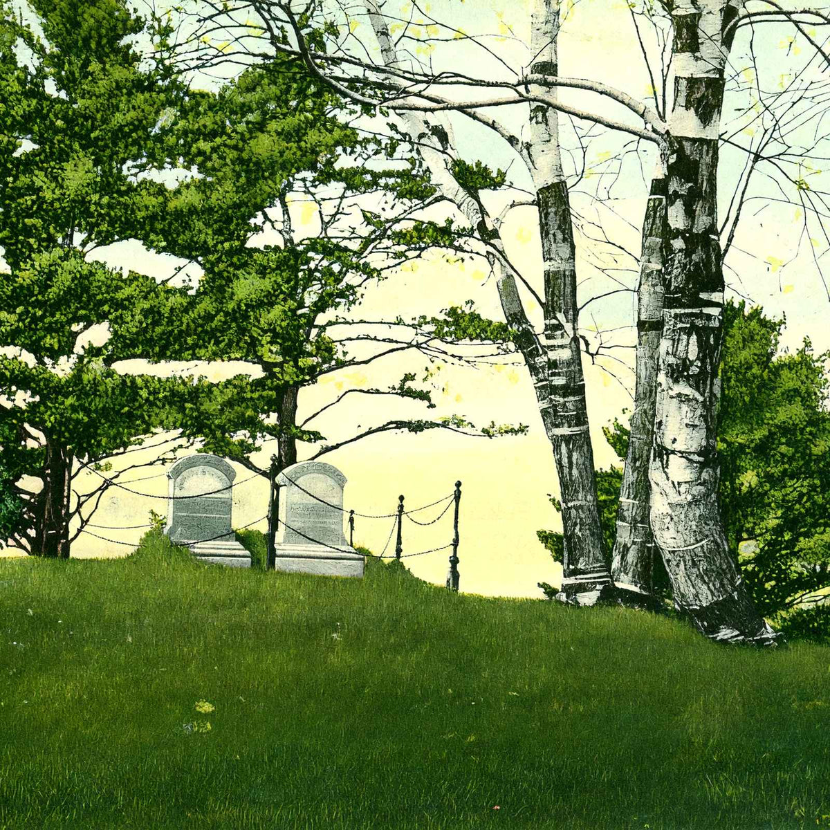Round Top - Graves of Mr and Mrs D L Moody, Northfield, MA in 1907 Vintage Print