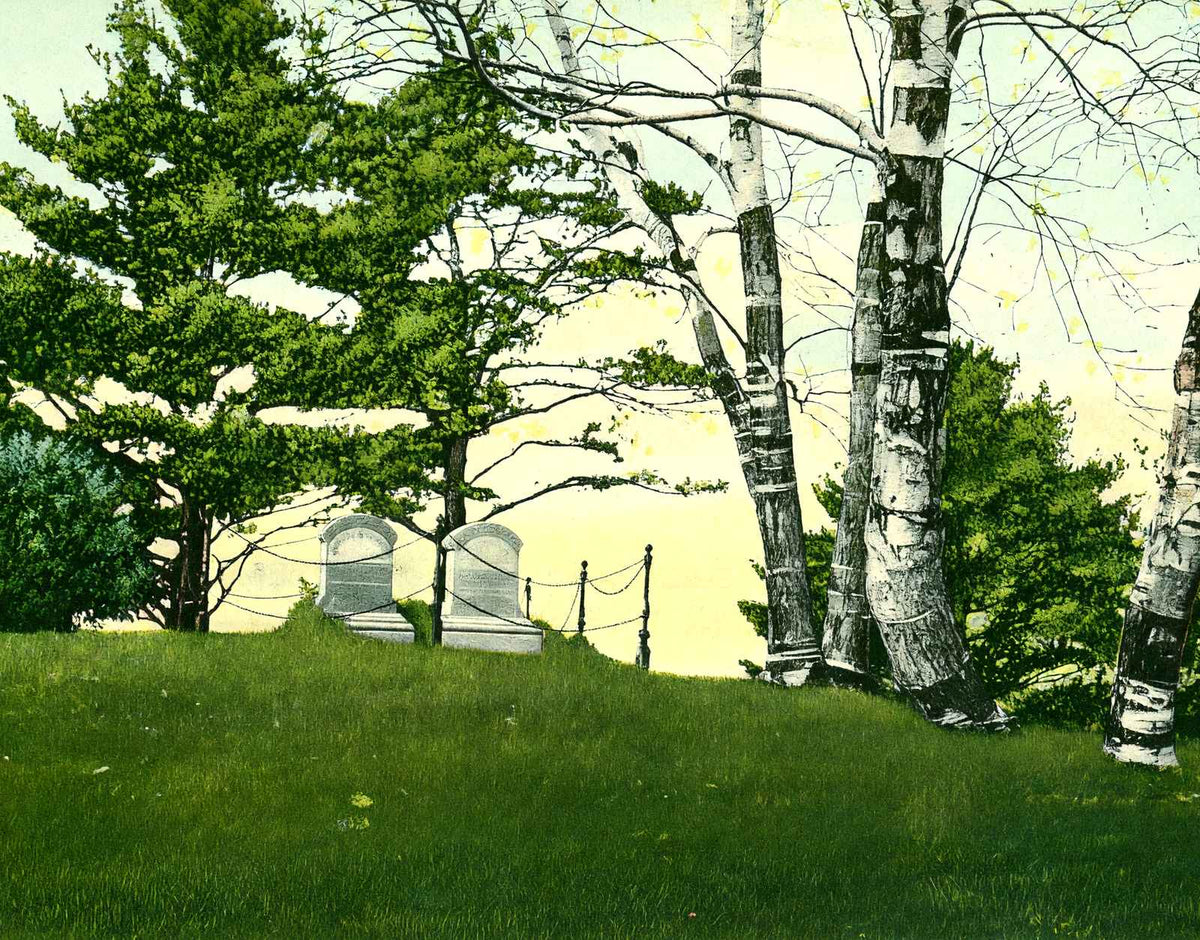 Round Top - Graves of Mr and Mrs D L Moody, Northfield, MA in 1907 Vintage Print