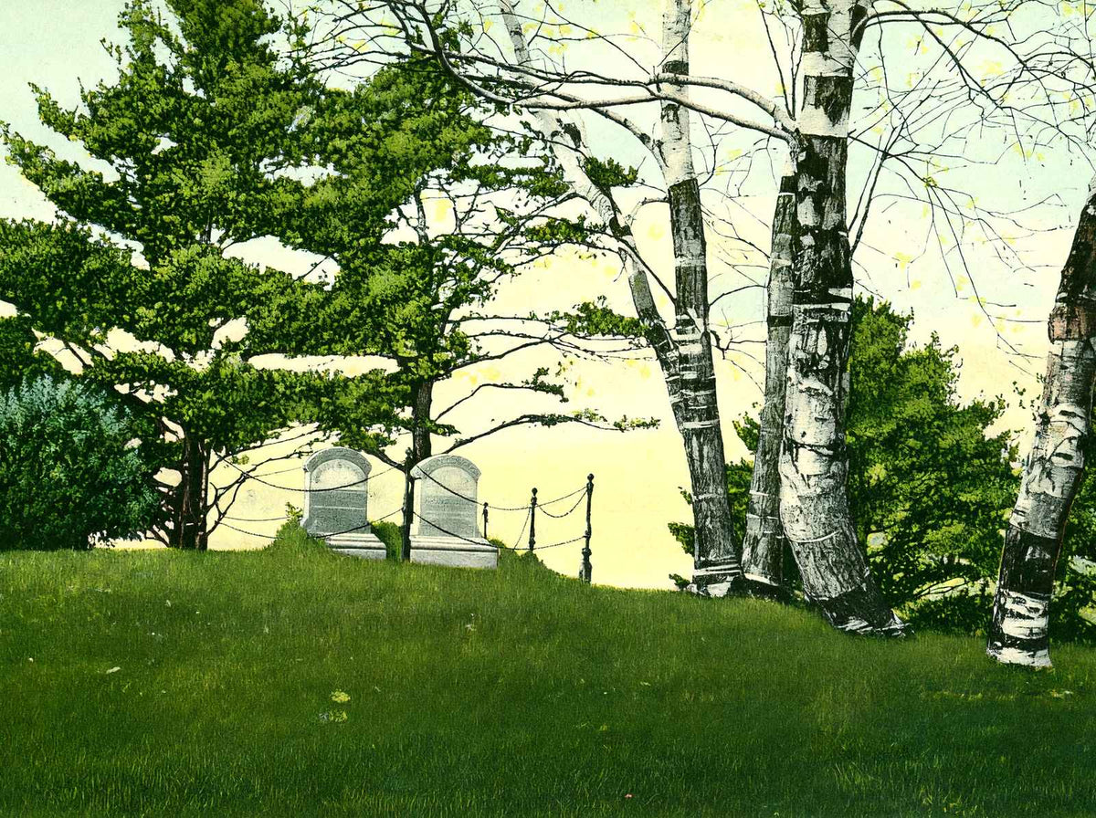 Round Top - Graves of Mr and Mrs D L Moody, Northfield, MA in 1907 Vintage Print