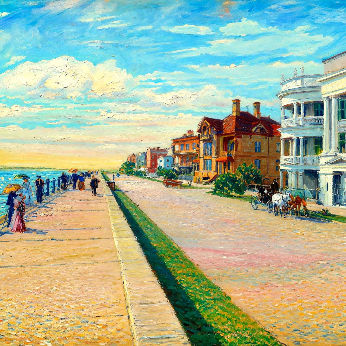 East Battery Parade Charleston in 1904 Art Print (7 Sizes) - Premium Print