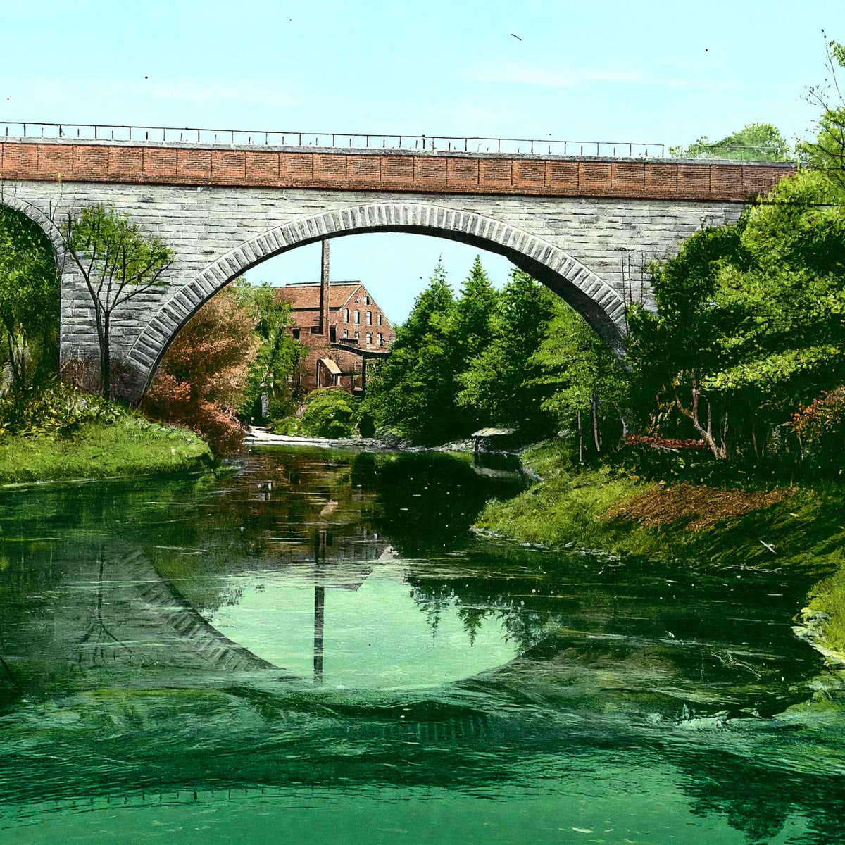 Echo Bridge - Newton Upper Falls, Massachusetts in 1907 Vintage Print (7 Sizes)