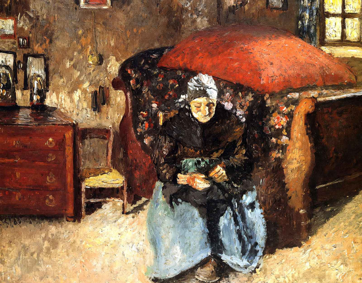 Elderly Woman Mending Old Clothes, Moret 1902 by Pissarro Art Print (6 Sizes)